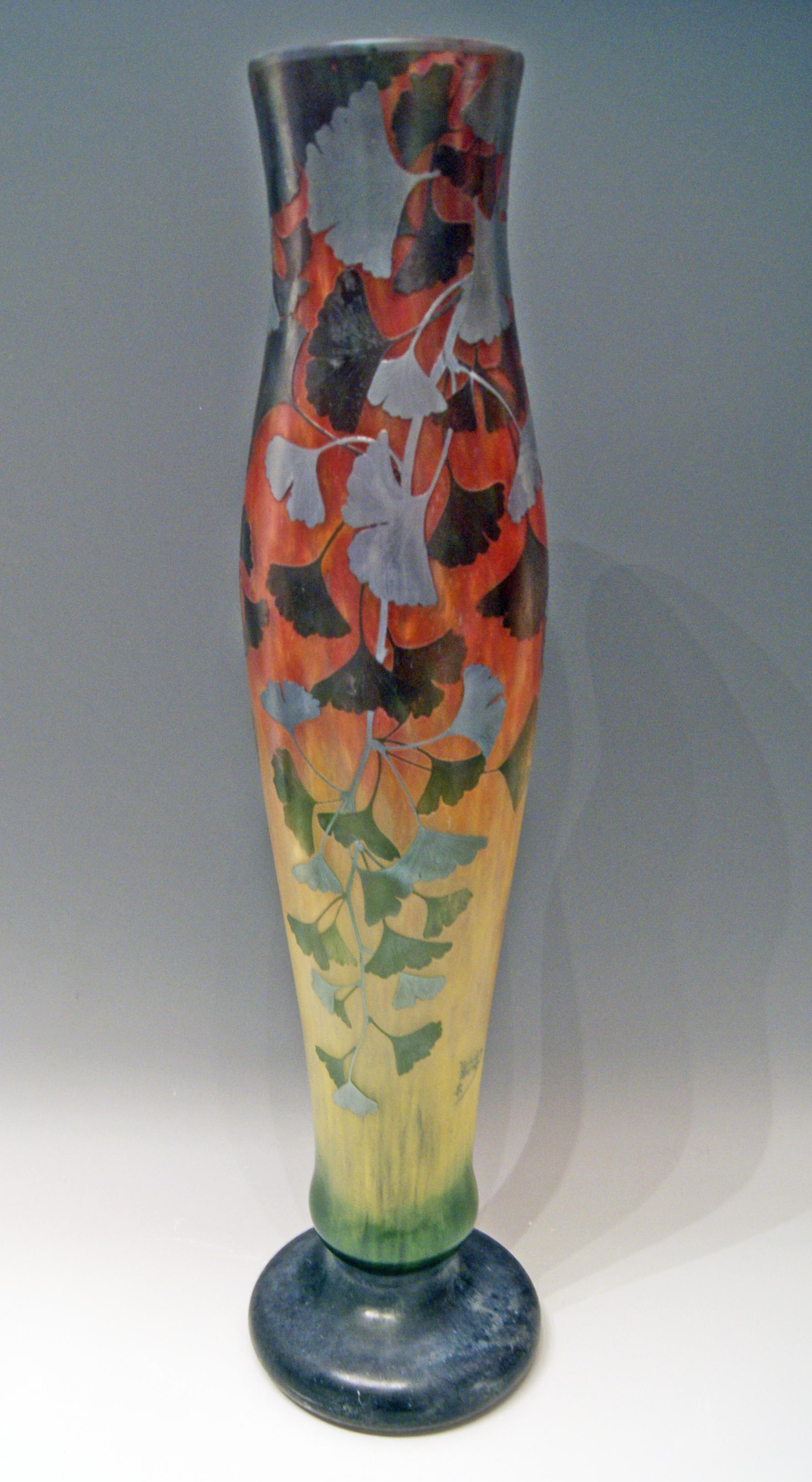 Daum Nancy France Art Nouveau Huge Vase Gingko Leaves, circa 1900 1