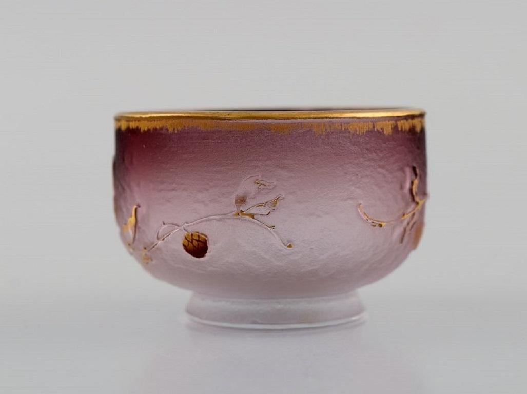 French Daum Nancy, France, Art Nouveau Miniature Bowl in Hand-Painted Art Glass