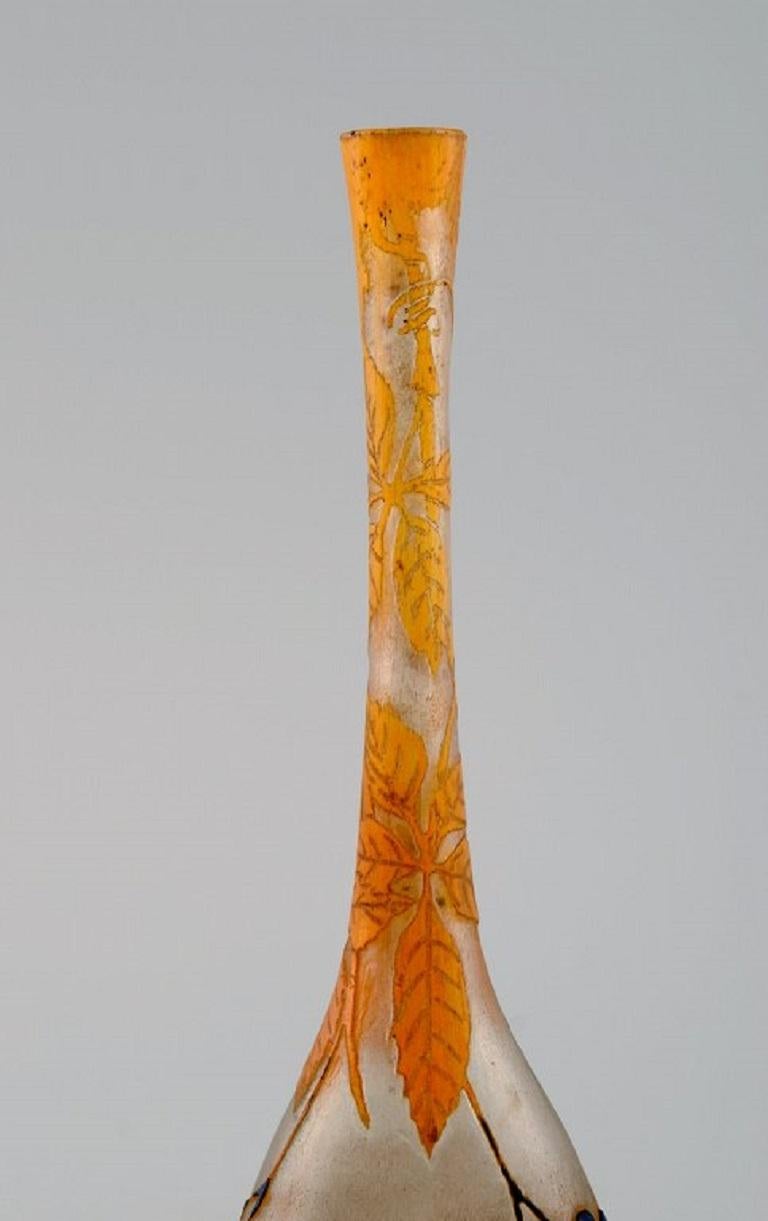 French Daum Nancy, France, Art Nouveau Prunellier Vase in Frosted Mouth-Blown Art Glass