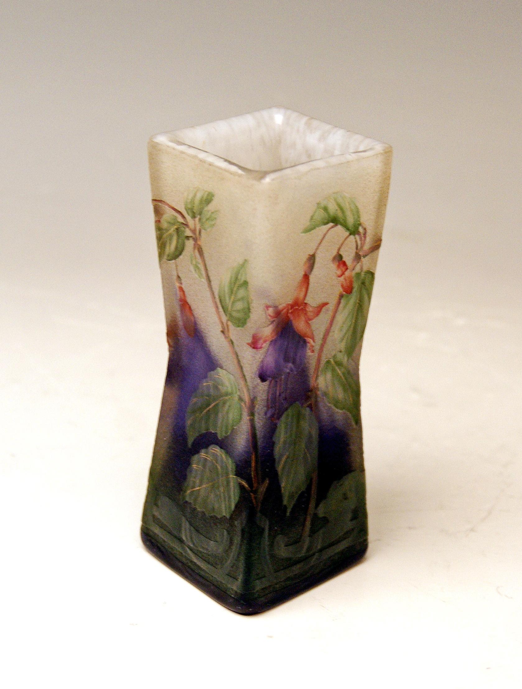 French Daum Nancy France Art Nouveau Vase with Fuchsias Flowers, circa 1900-1905