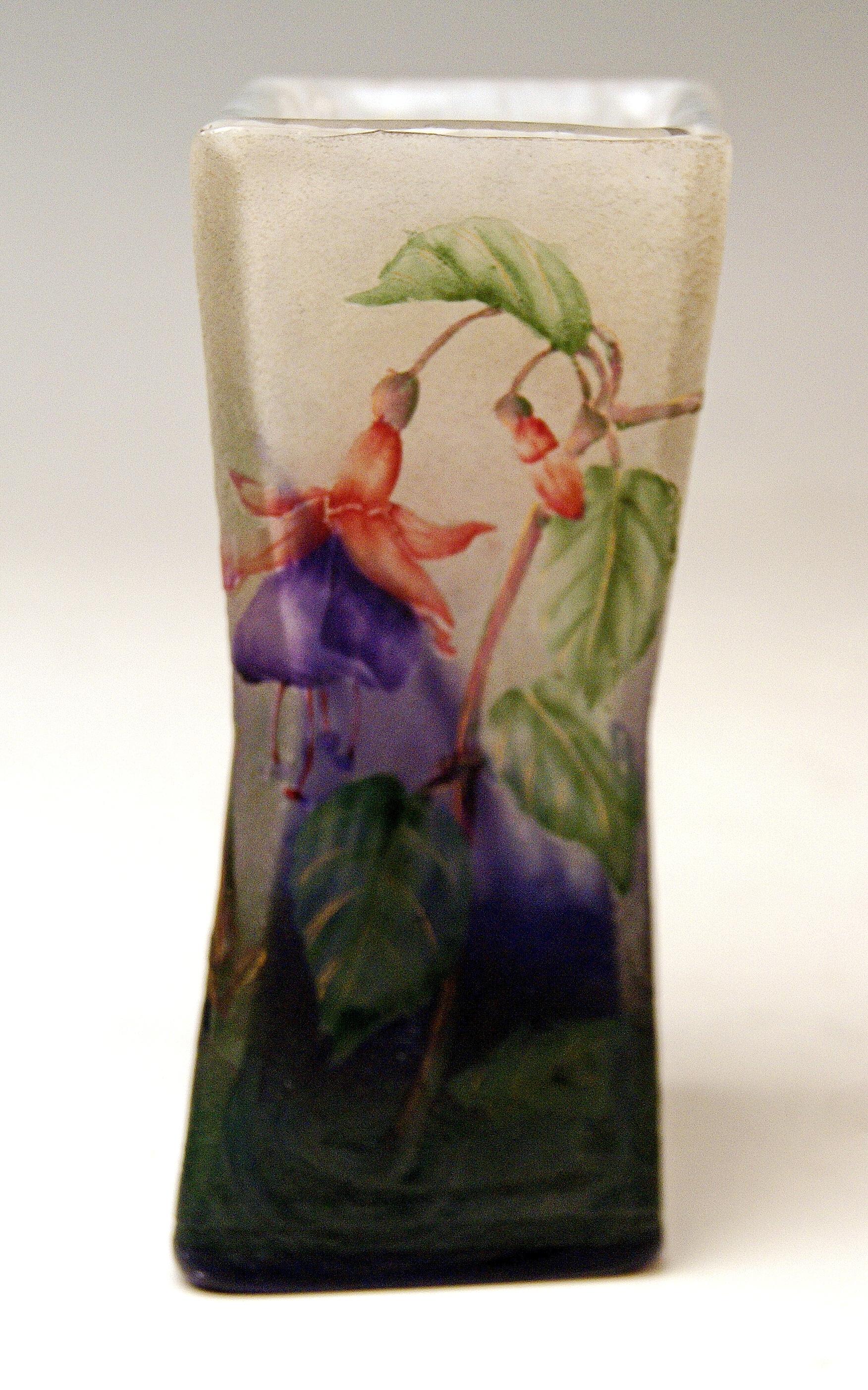 Etched Daum Nancy France Art Nouveau Vase with Fuchsias Flowers, circa 1900-1905