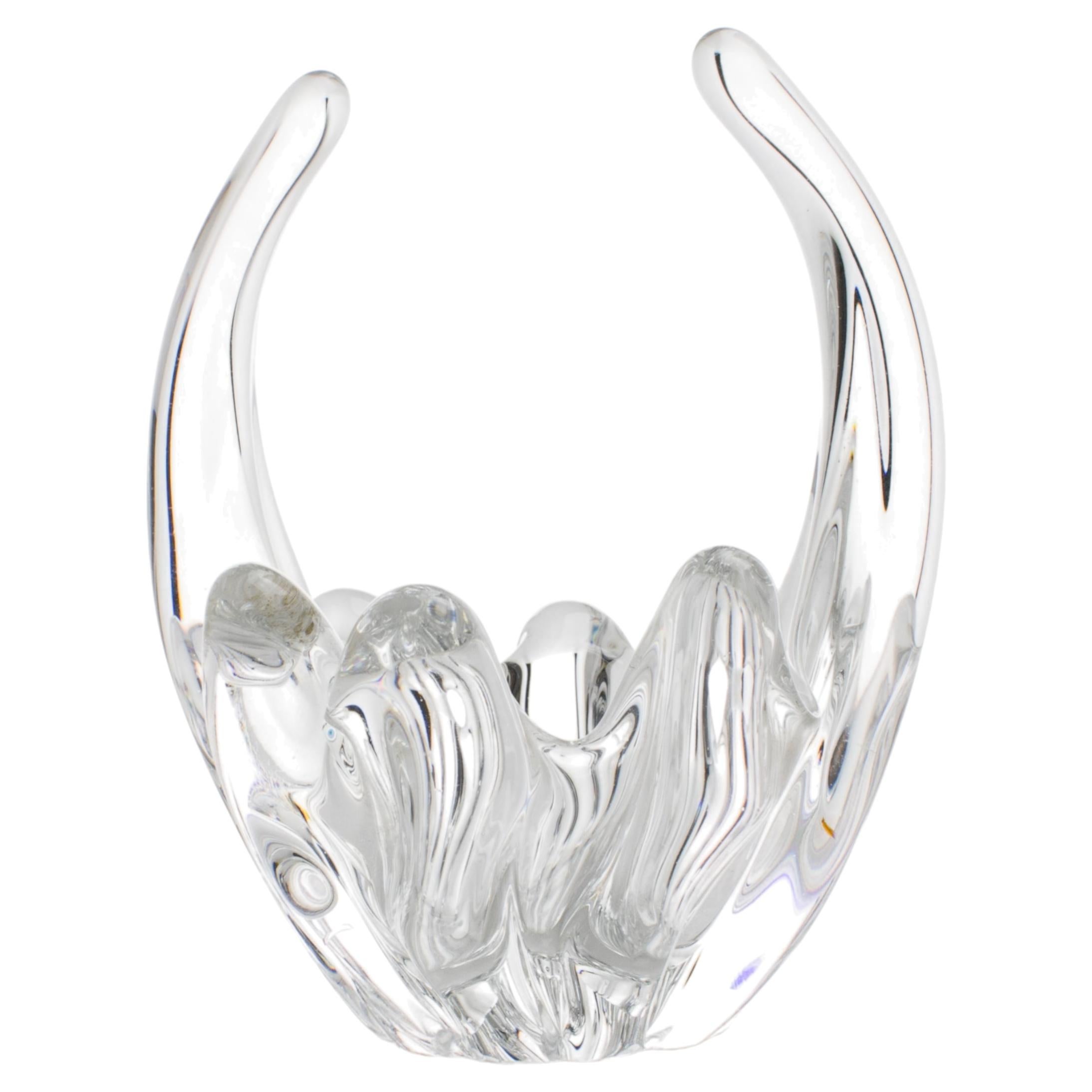 Daum Nancy France Crystal Bud Vase, Basket or Vide Poche, circa 1970 For Sale