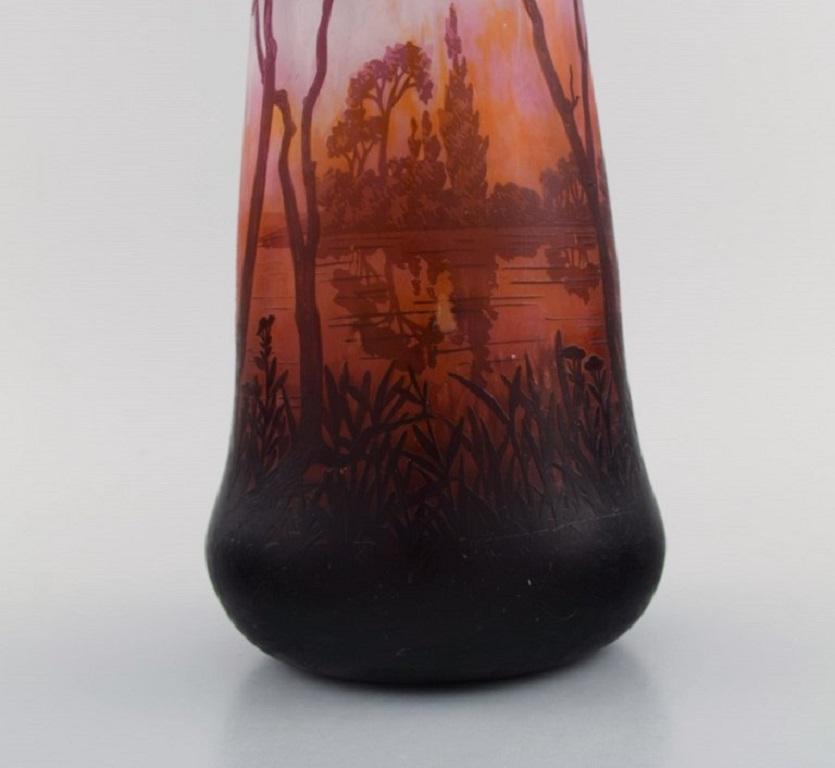 Early 20th Century Daum Nancy, France, Large Antique Vase in Art Glass with Landscape and Trees For Sale