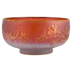 Daum, Nancy, France, Large Art Glass Bowl in Pink and Gold with Floral Motif. 