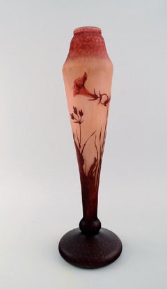 Daum Nancy, France, Large "Tobacco flowers" Multilayer Glass Vase, Early 20th C