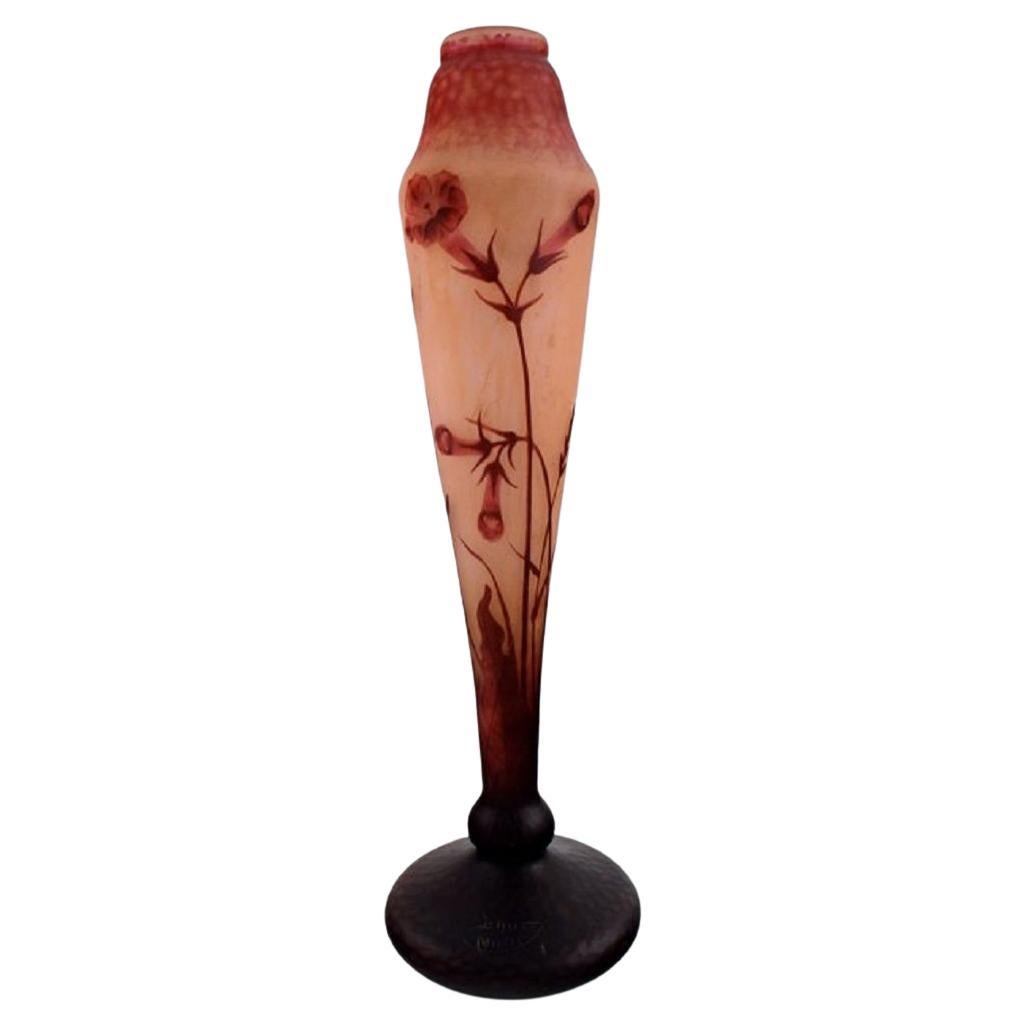 Daum Nancy, France, Large "Tobacco flowers" Multilayer Glass Vase, Early 20th C For Sale