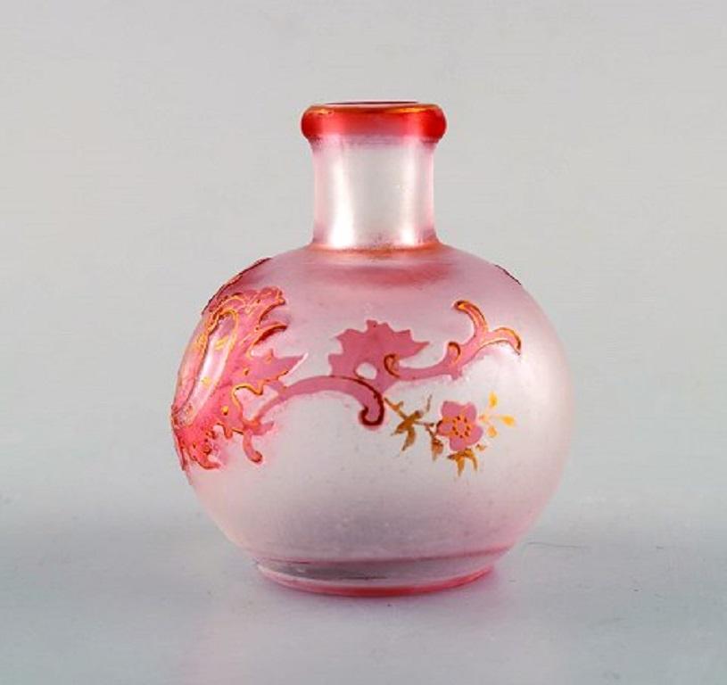 French Daum Nancy, France, Pink Art Nouveau Miniature Vase in Hand Painted Art Glass