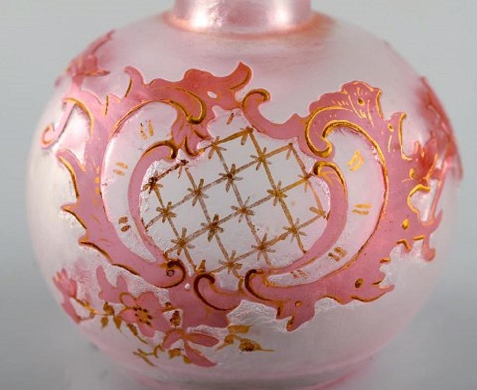 Early 20th Century Daum Nancy, France, Pink Art Nouveau Miniature Vase in Hand Painted Art Glass