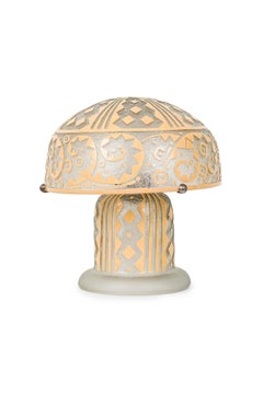 Daum Nancy French Art Deco "Mushroom" Patterned and Yellow Painted Table Lamp