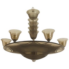 Daum Nancy French Art Deco Smoked Glass Chandelier