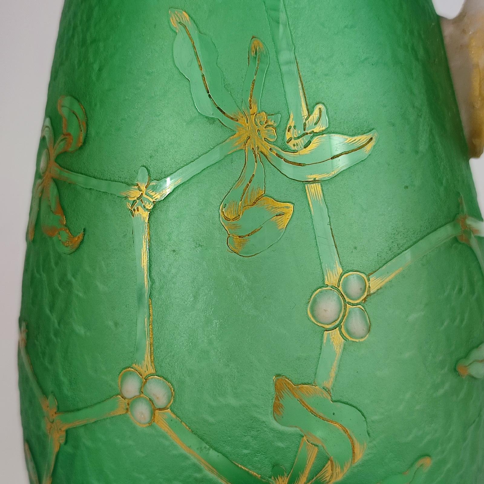 Daum Nancy French Art Nouveau Acid Etched Glass Vase or Pitcher with Enamel For Sale 6