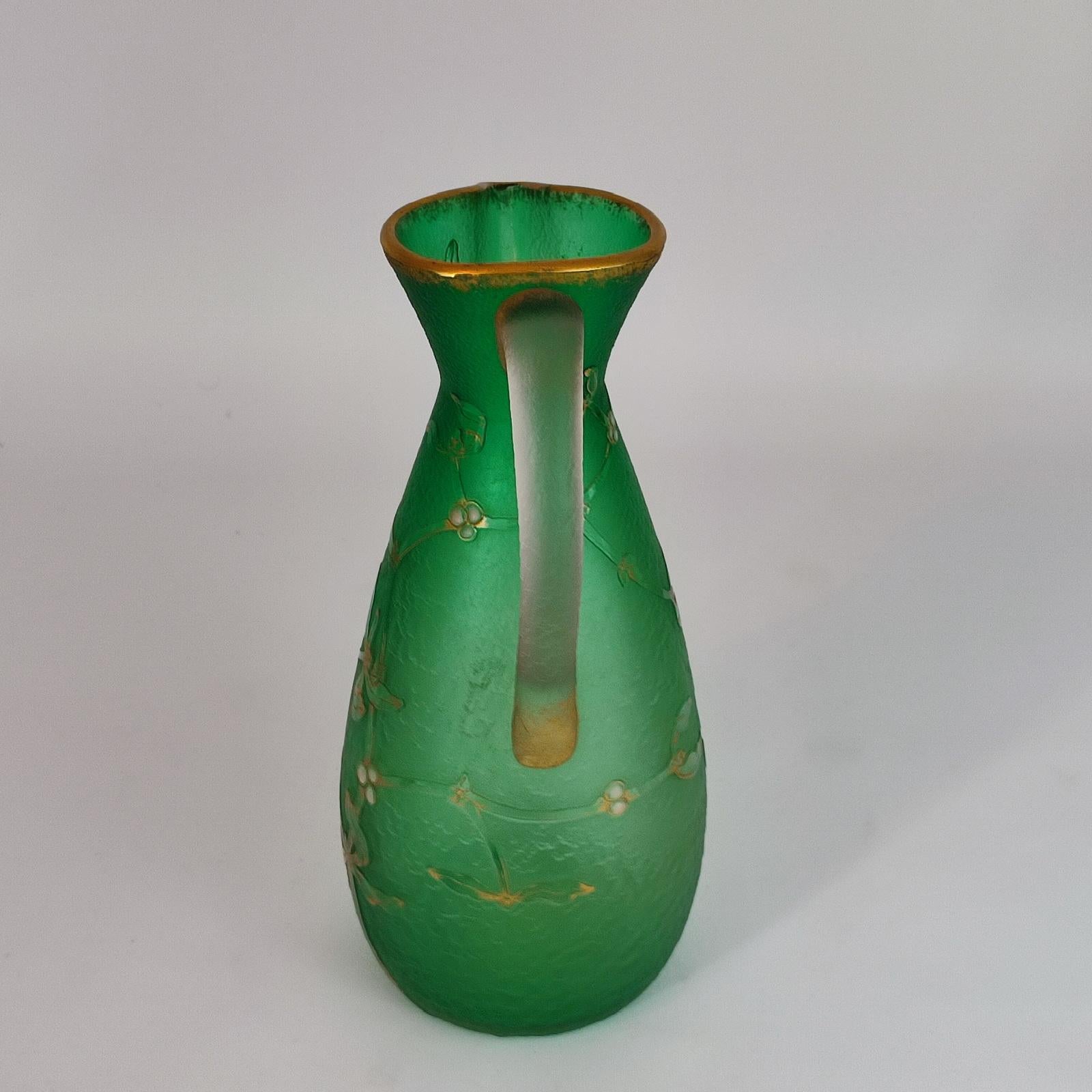 Daum Nancy French Art Nouveau Acid Etched Glass Vase or Pitcher with Enamel For Sale 4