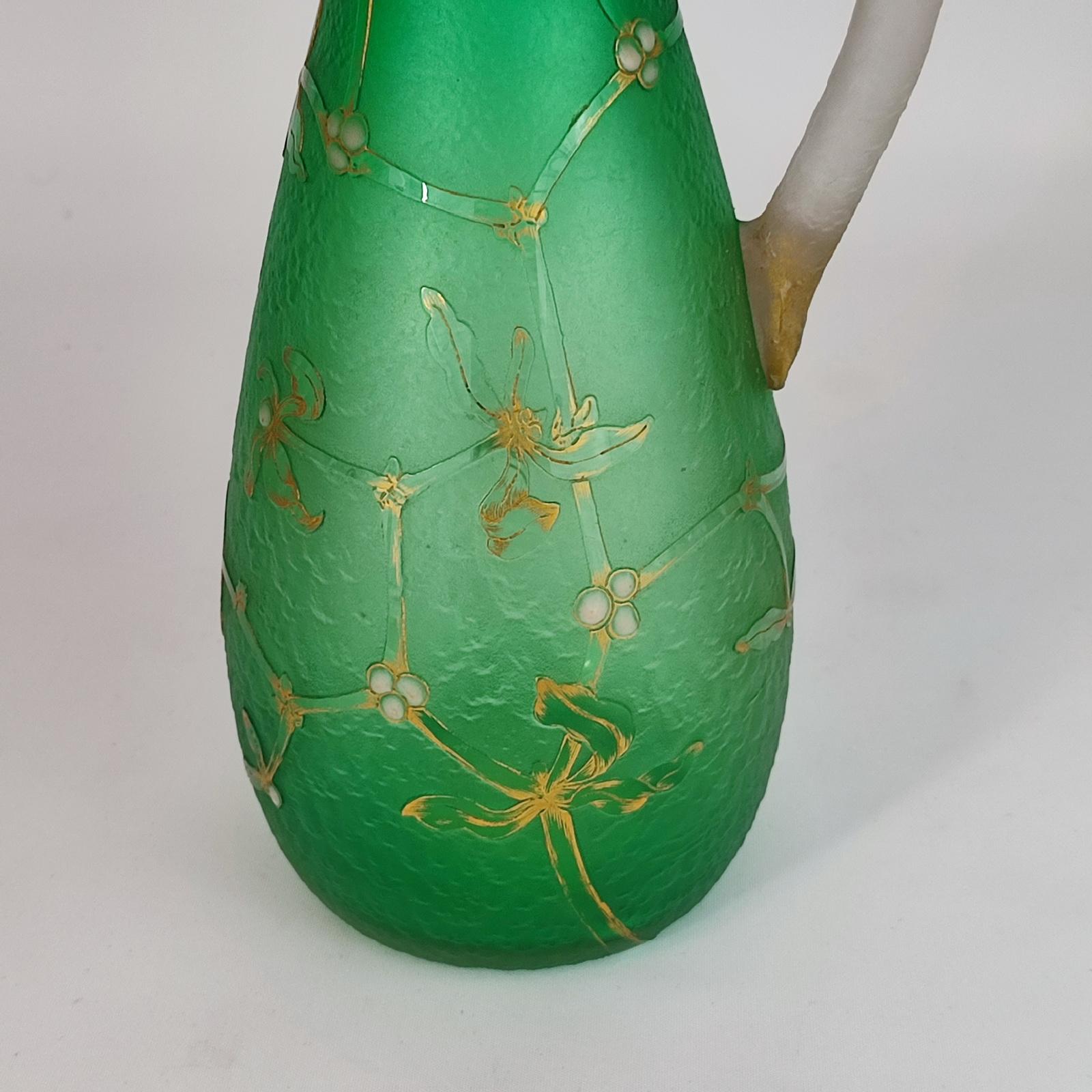 Daum Nancy French Art Nouveau Acid Etched Glass Vase or Pitcher with Enamel For Sale 5