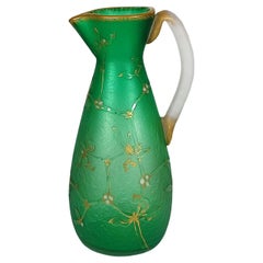 Antique Daum Nancy French Art Nouveau Acid Etched Glass Vase or Pitcher with Enamel
