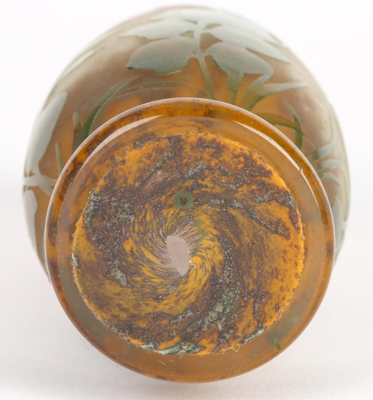 Daum Nancy French Art Nouveau Miniature Cameo Glass Vase with Violets For Sale 5