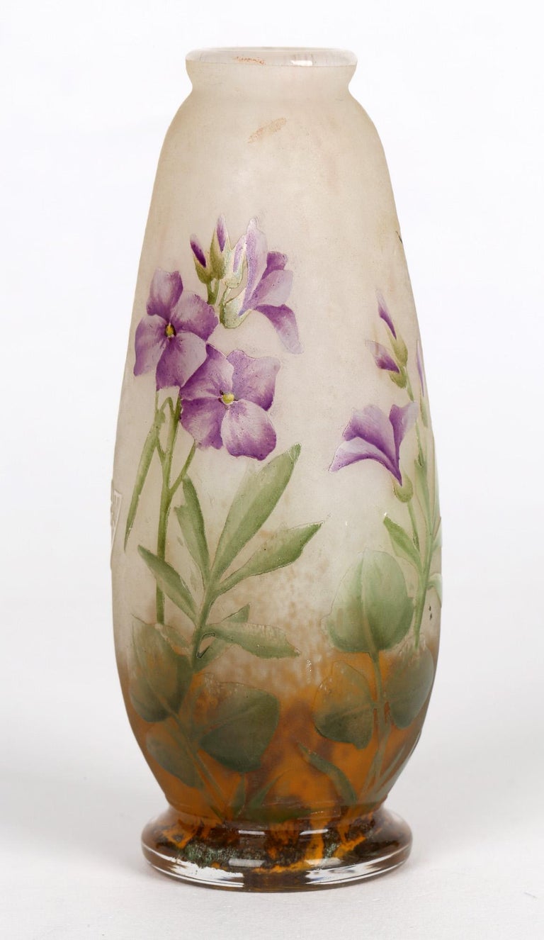 Daum Nancy French Art Nouveau Miniature Cameo Glass Vase with Violets For Sale 6