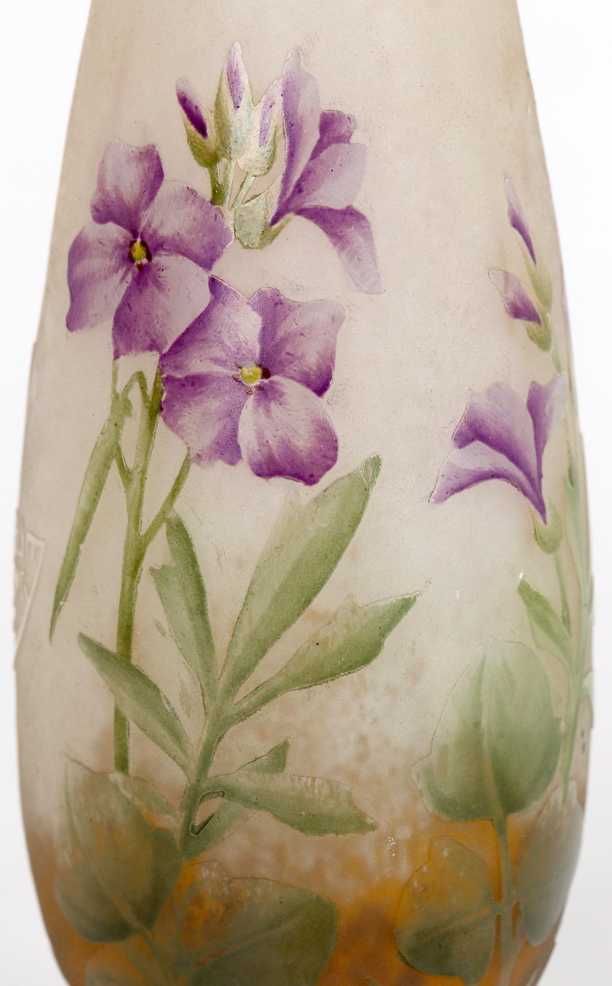 Daum Nancy French Art Nouveau Miniature Cameo Glass Vase with Violets For Sale 7