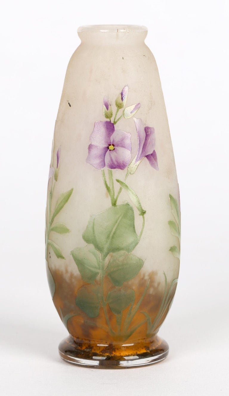 Daum Nancy French Art Nouveau Miniature Cameo Glass Vase with Violets For Sale 8