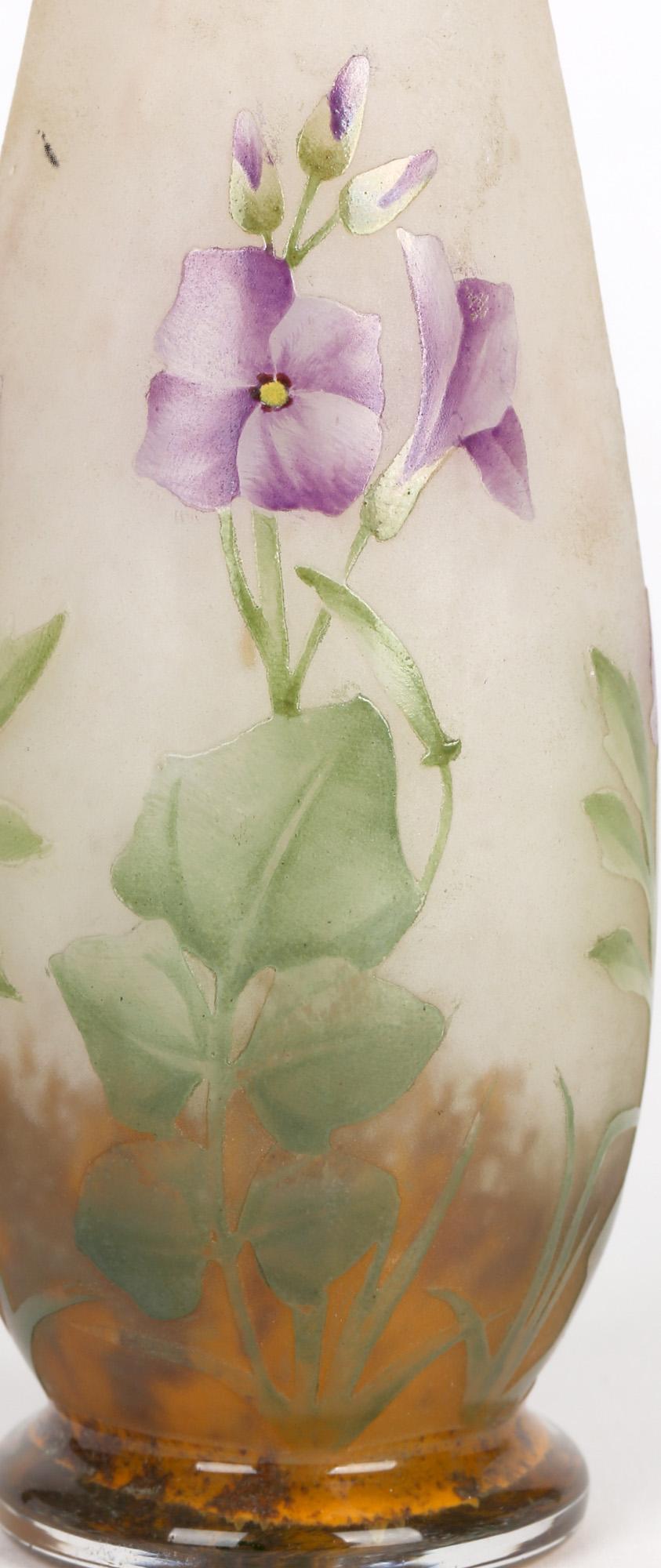 Daum Nancy French Art Nouveau Miniature Cameo Glass Vase with Violets For Sale 9