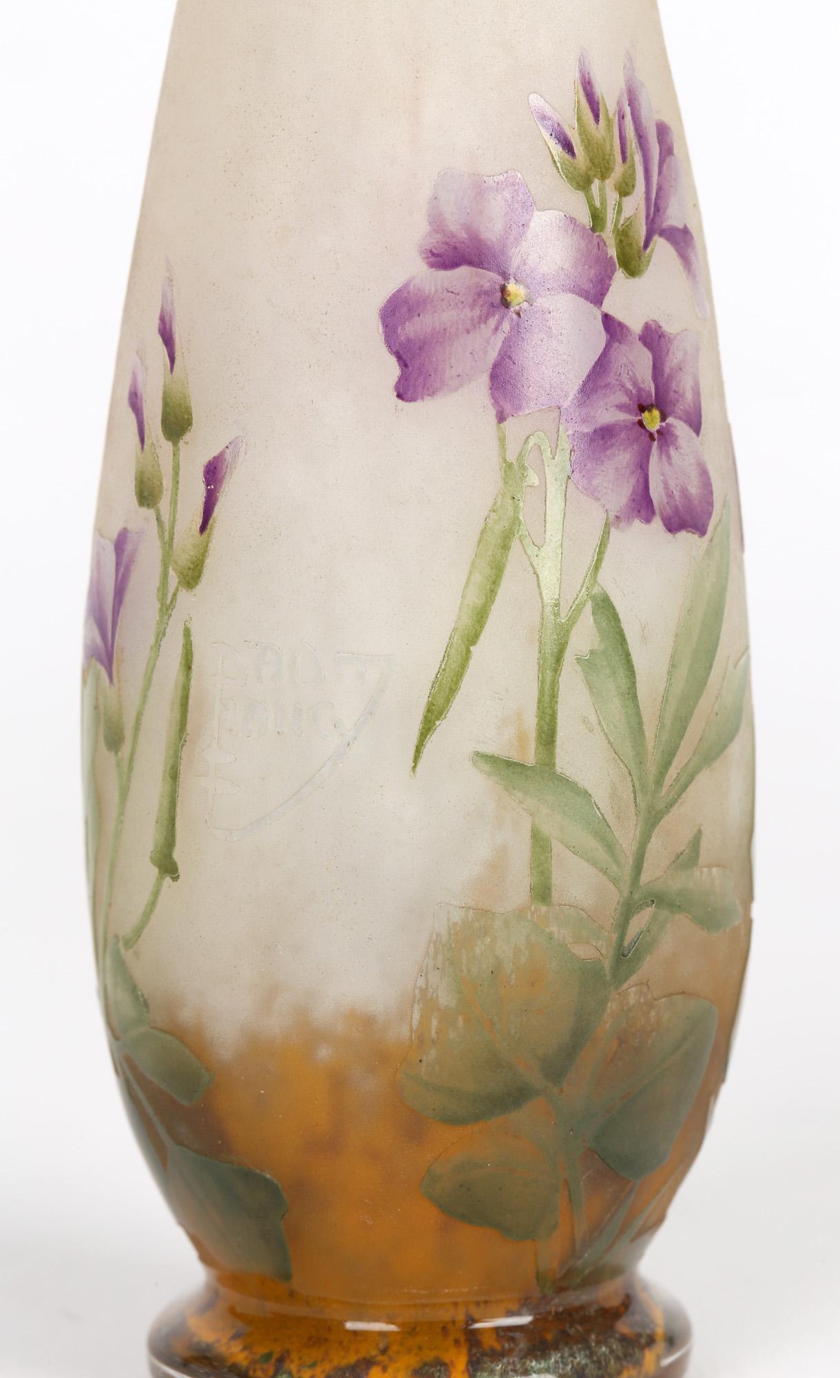 Early 20th Century Daum Nancy French Art Nouveau Miniature Cameo Glass Vase with Violets For Sale