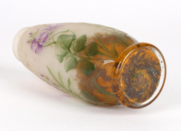 Daum Nancy French Art Nouveau Miniature Cameo Glass Vase with Violets For Sale 1