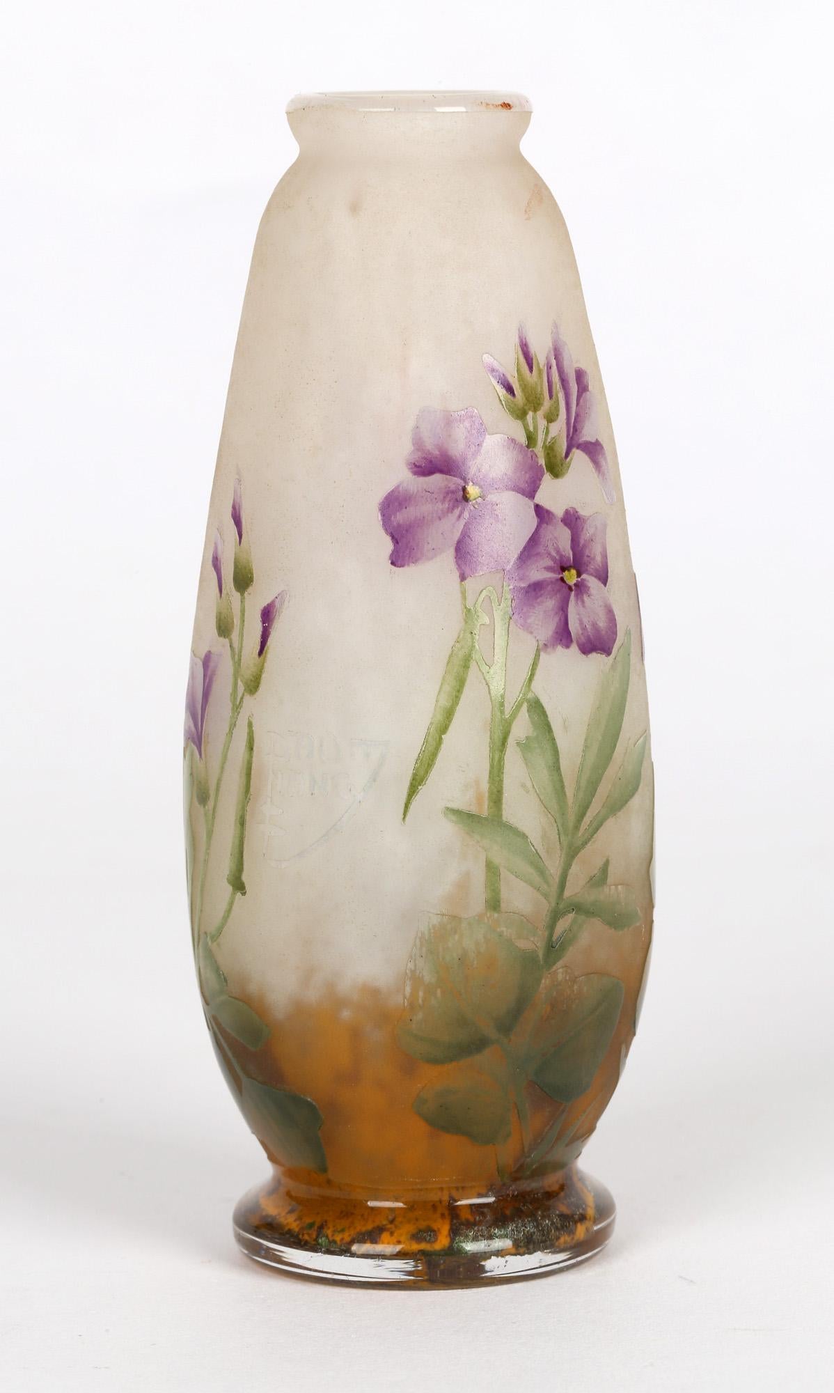 Daum Nancy French Art Nouveau Miniature Cameo Glass Vase with Violets For Sale 2