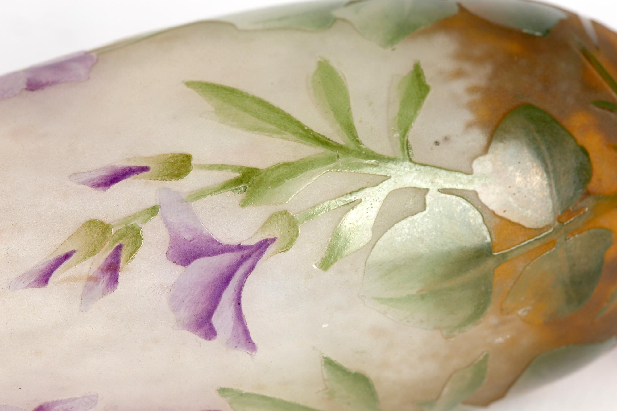 Daum Nancy French Art Nouveau Miniature Cameo Glass Vase with Violets For Sale 3