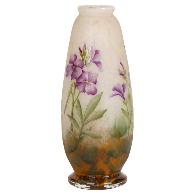 Daum Nancy French Art Nouveau Miniature Cameo Glass Vase with Violets For Sale