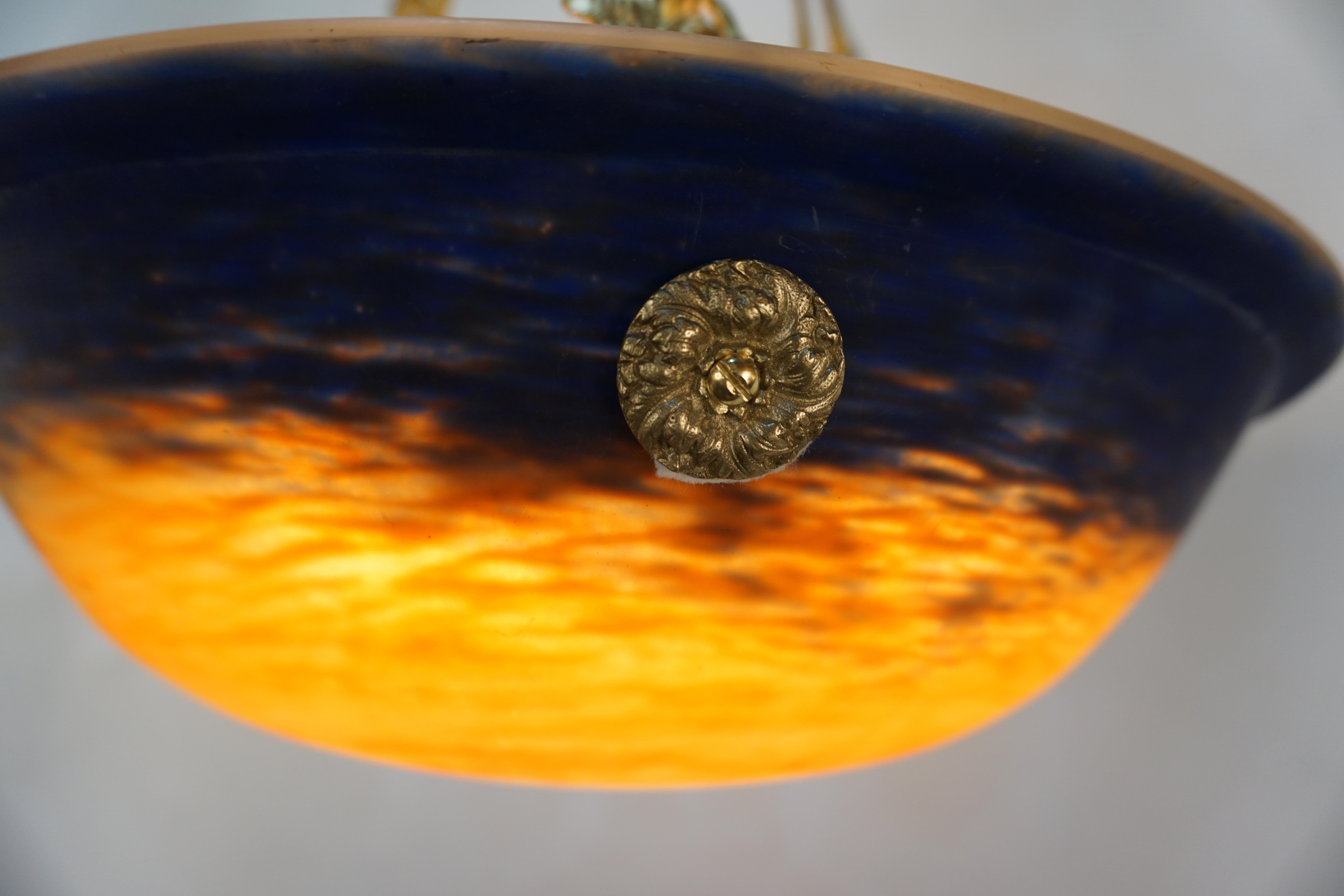 Bronze Daum Nancy French Art Nouveau Pendant Chandelier For Sale