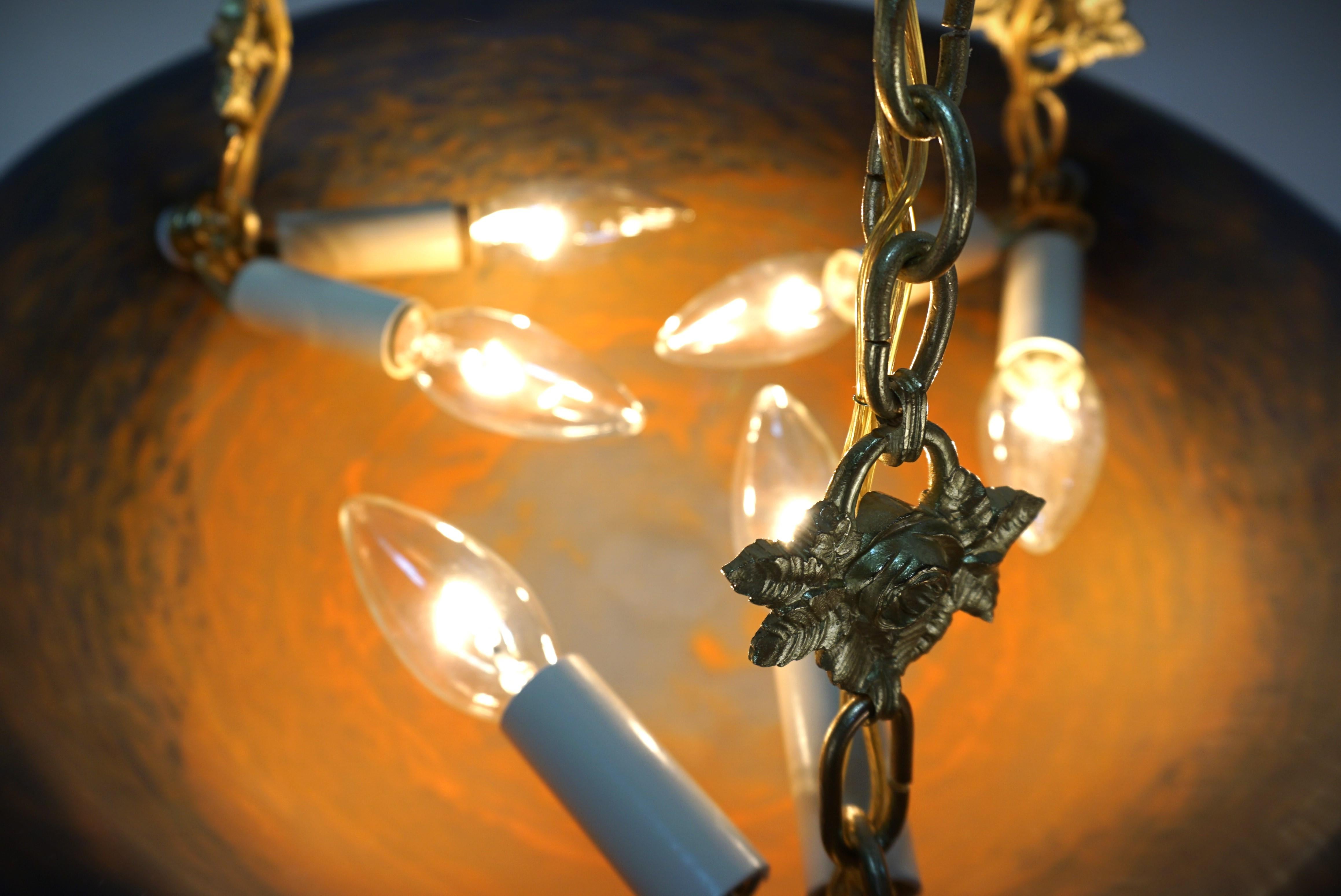 Daum Nancy French Art Nouveau Pendant Chandelier For Sale 1