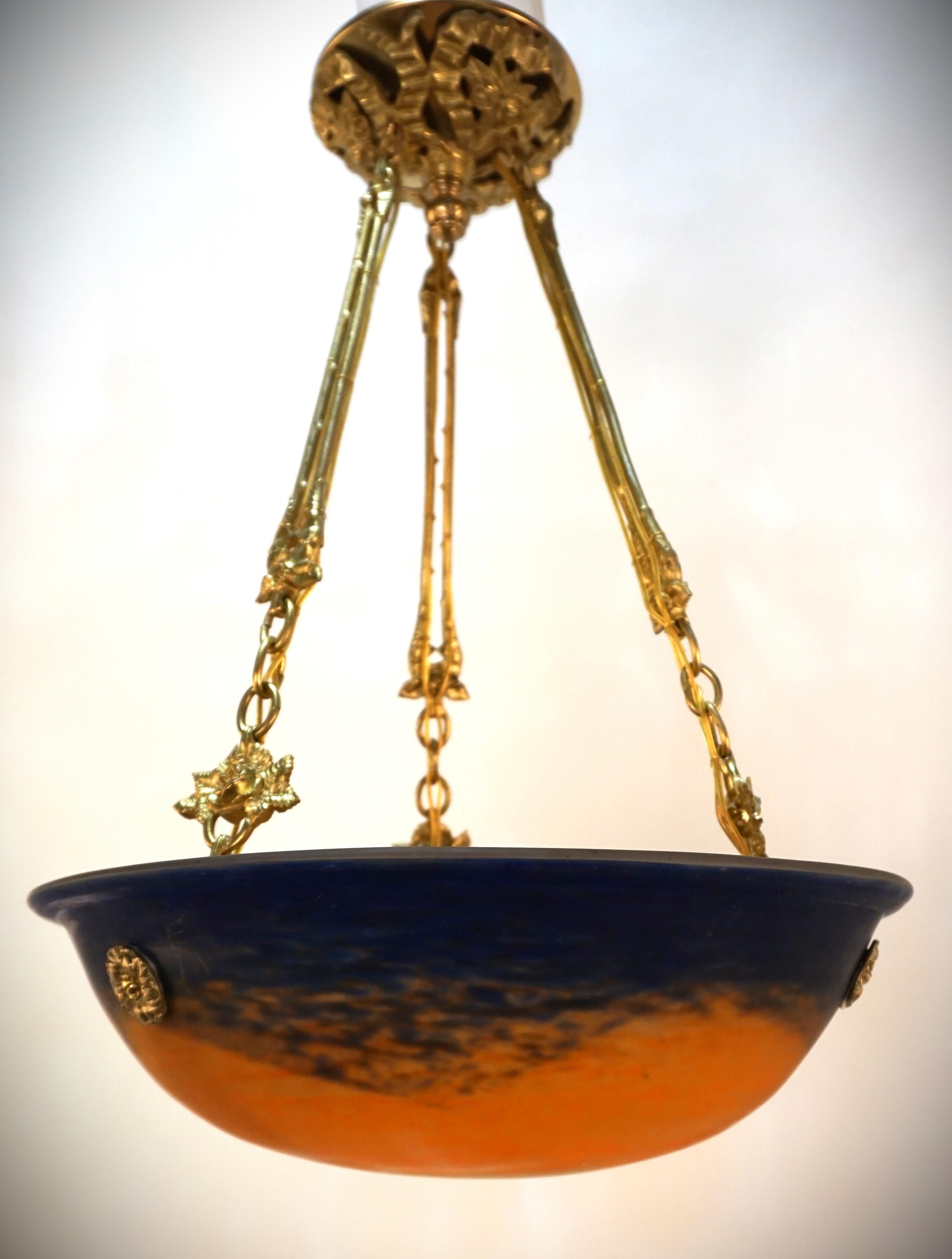Daum Nancy French Art Nouveau Pendant Chandelier For Sale 2