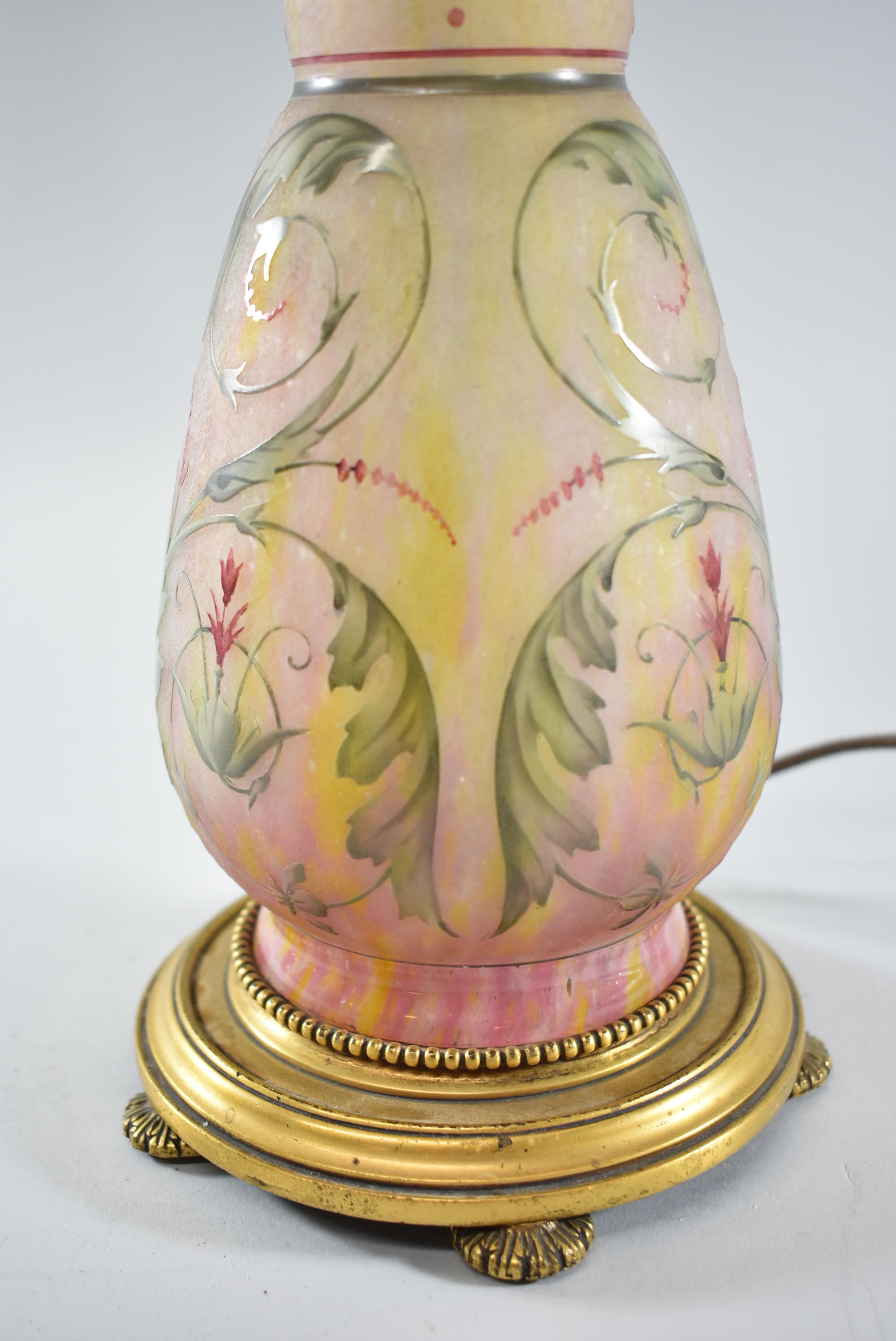 Hand-Painted Daum Nancy French Hand Decorated Acid Cut Art Glass Table Lamp Floral Designs
