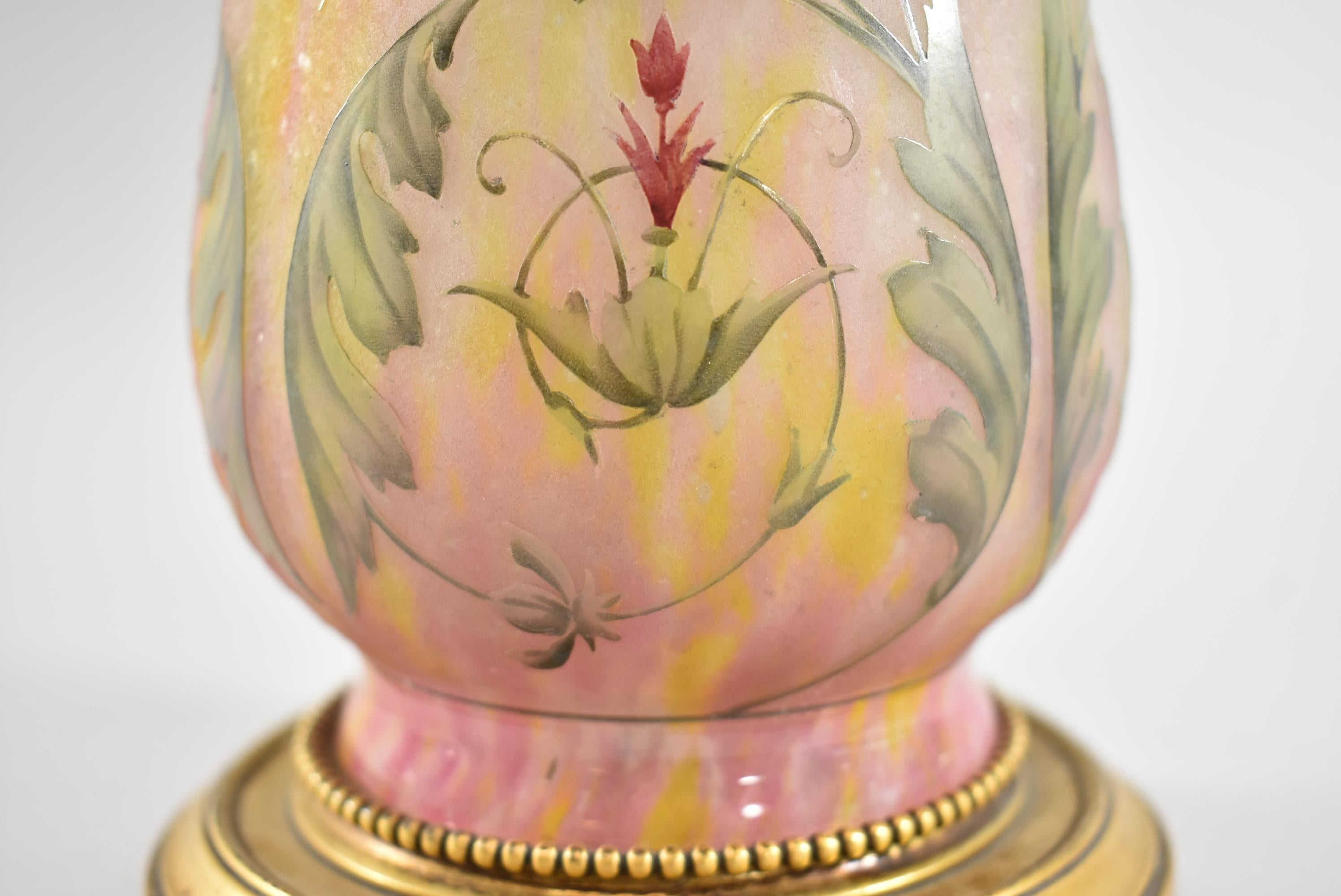 Daum Nancy French Hand Decorated Acid Cut Art Glass Table Lamp Floral Designs 2