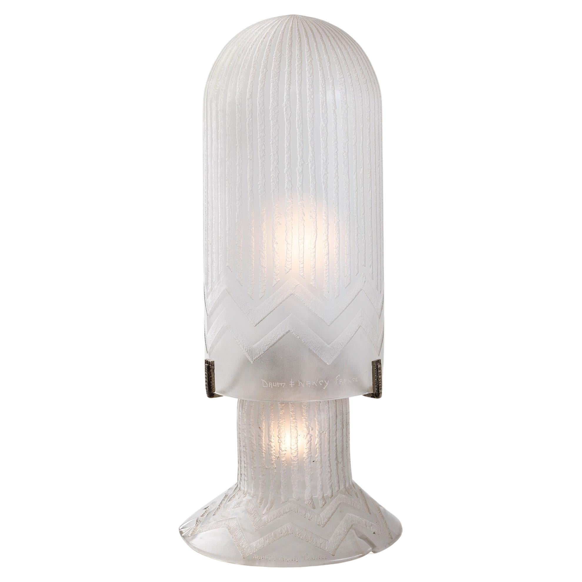 Daum Nancy Frosted Glass "Obus" Table Lamp For Sale
