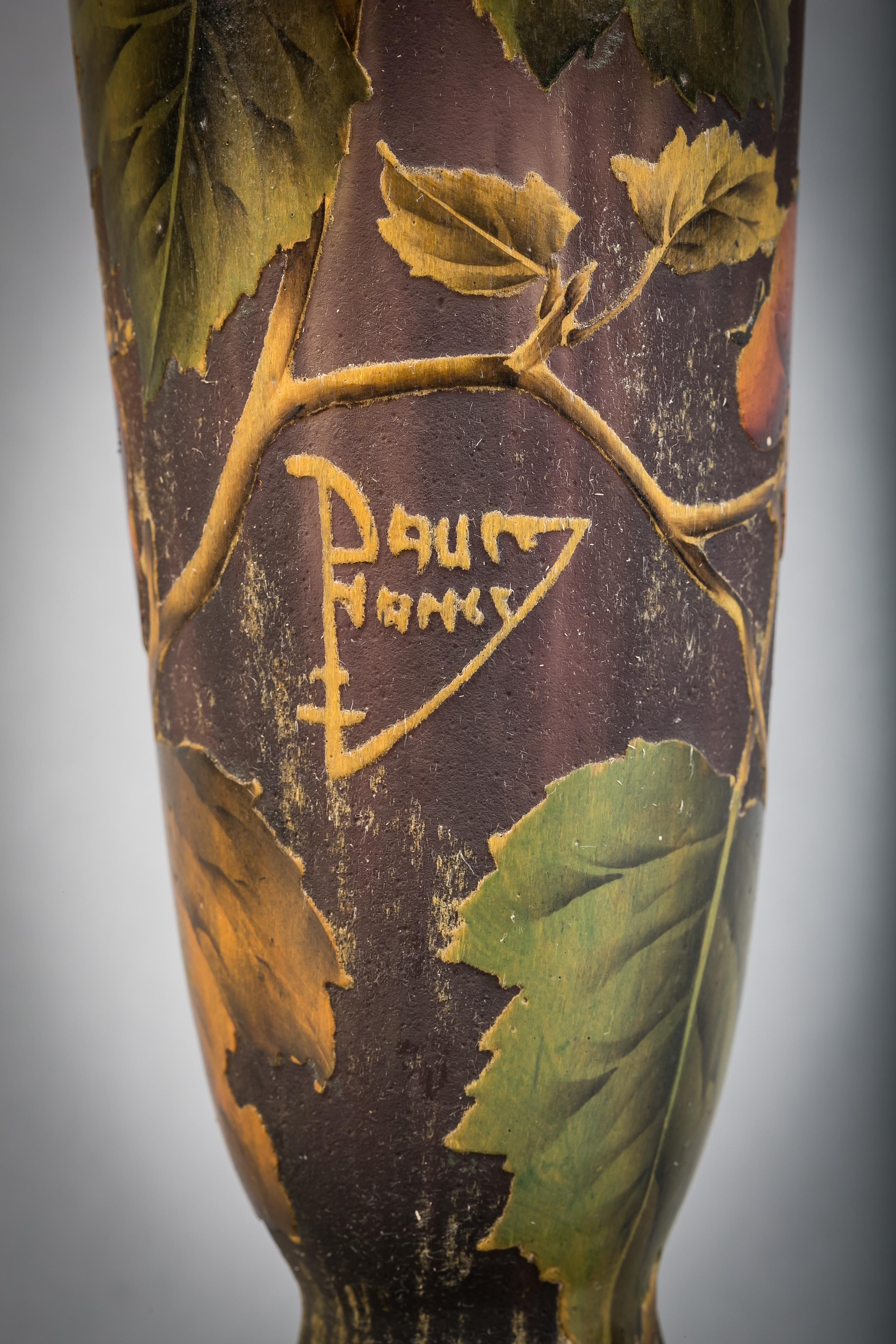 Daum Nancy Fruit Vase, Circa 1900 In Good Condition For Sale In New York, NY