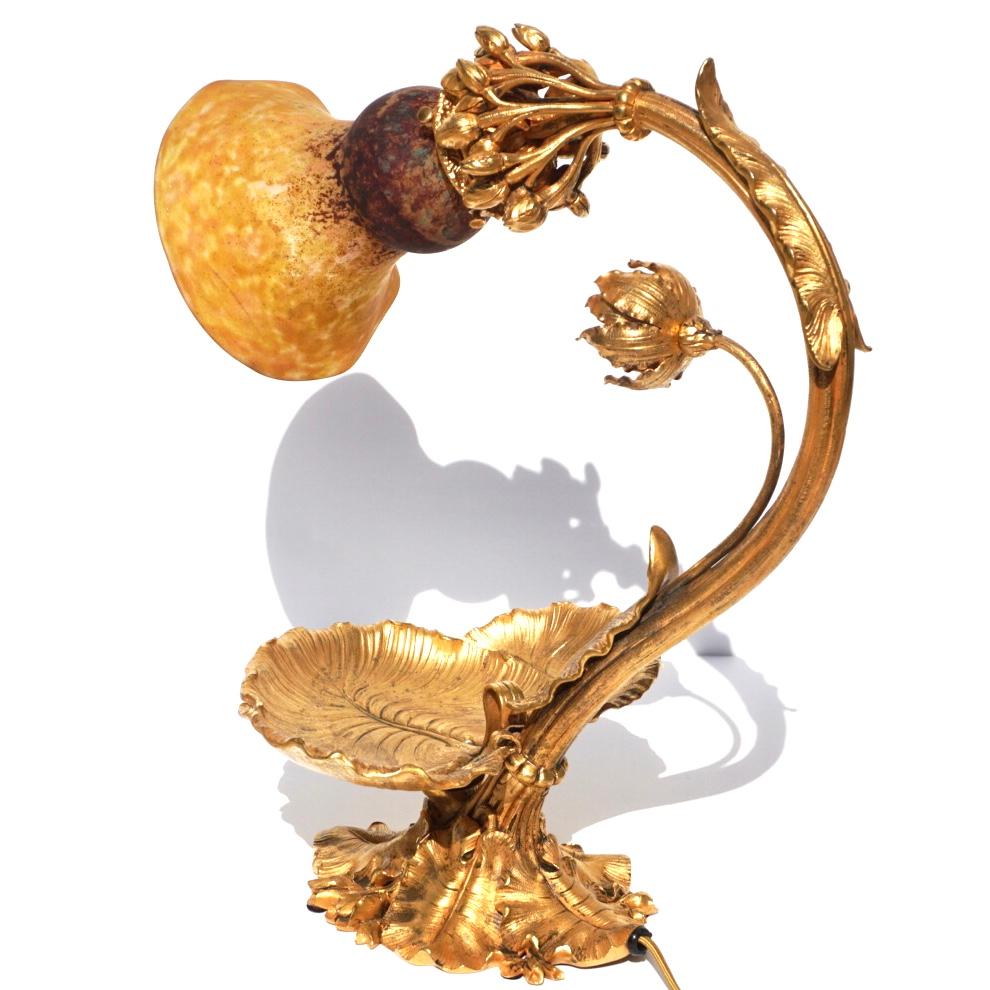 Jugendstil-Lampe von Daum Nancy, vergoldete Bronze im Zustand „Hervorragend“ in Dallas, TX