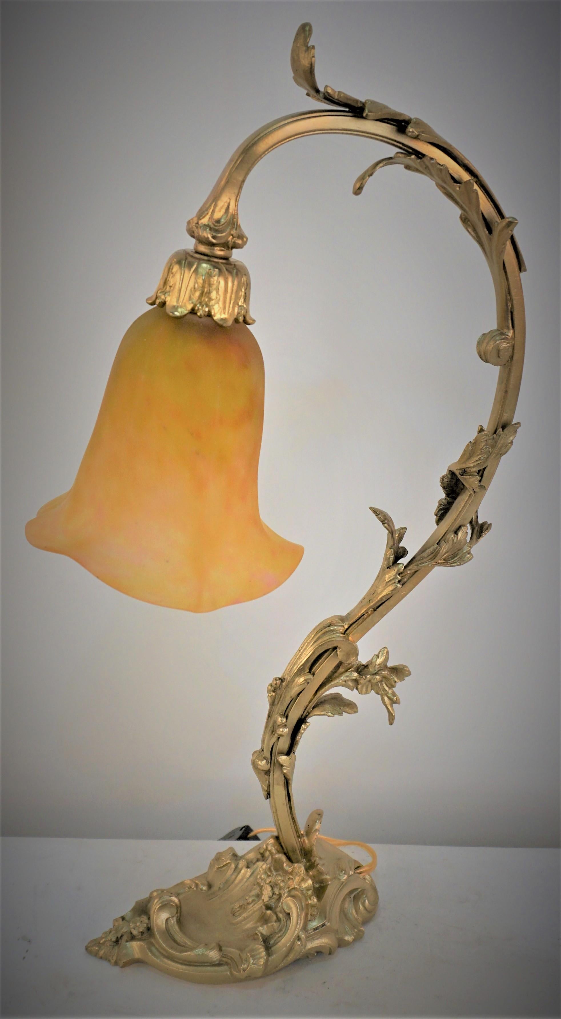 Daum Nancy Glas Jugendstil Bronze Tischlampe im Angebot 4