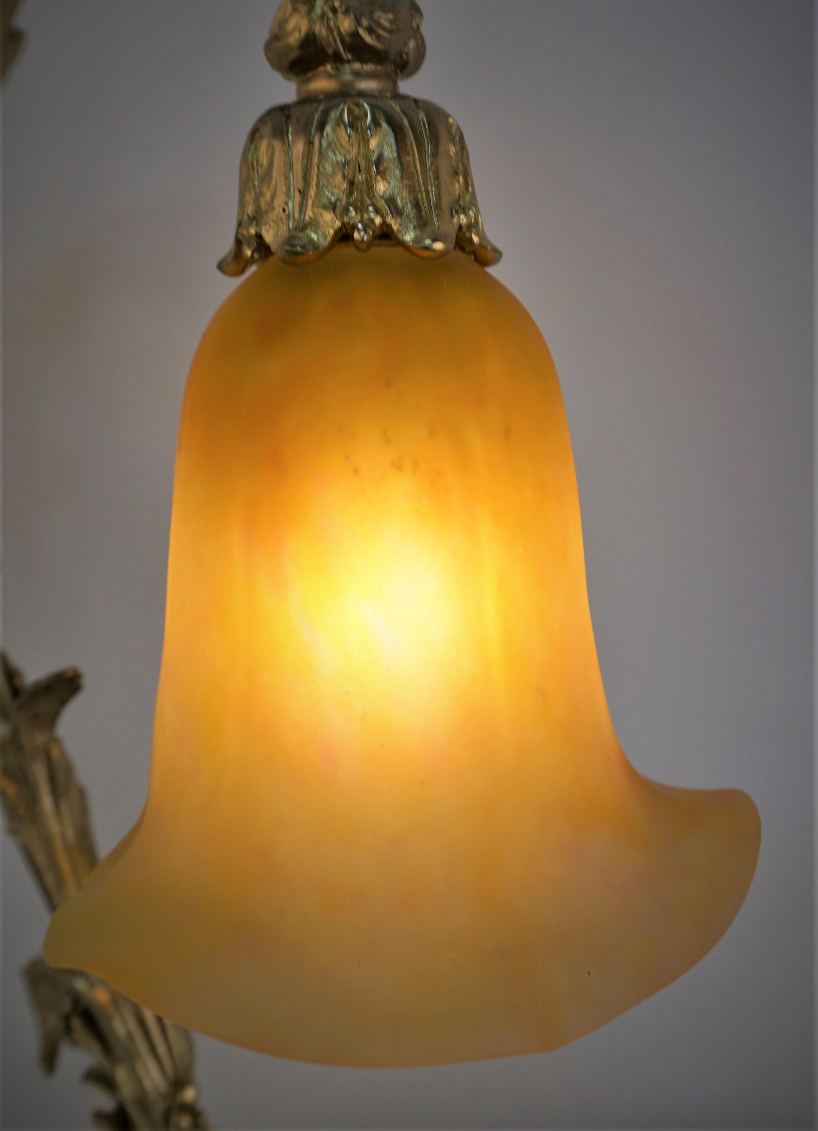 French Daum Nancy Glass Art Nouveau Bronze Table Lamp For Sale