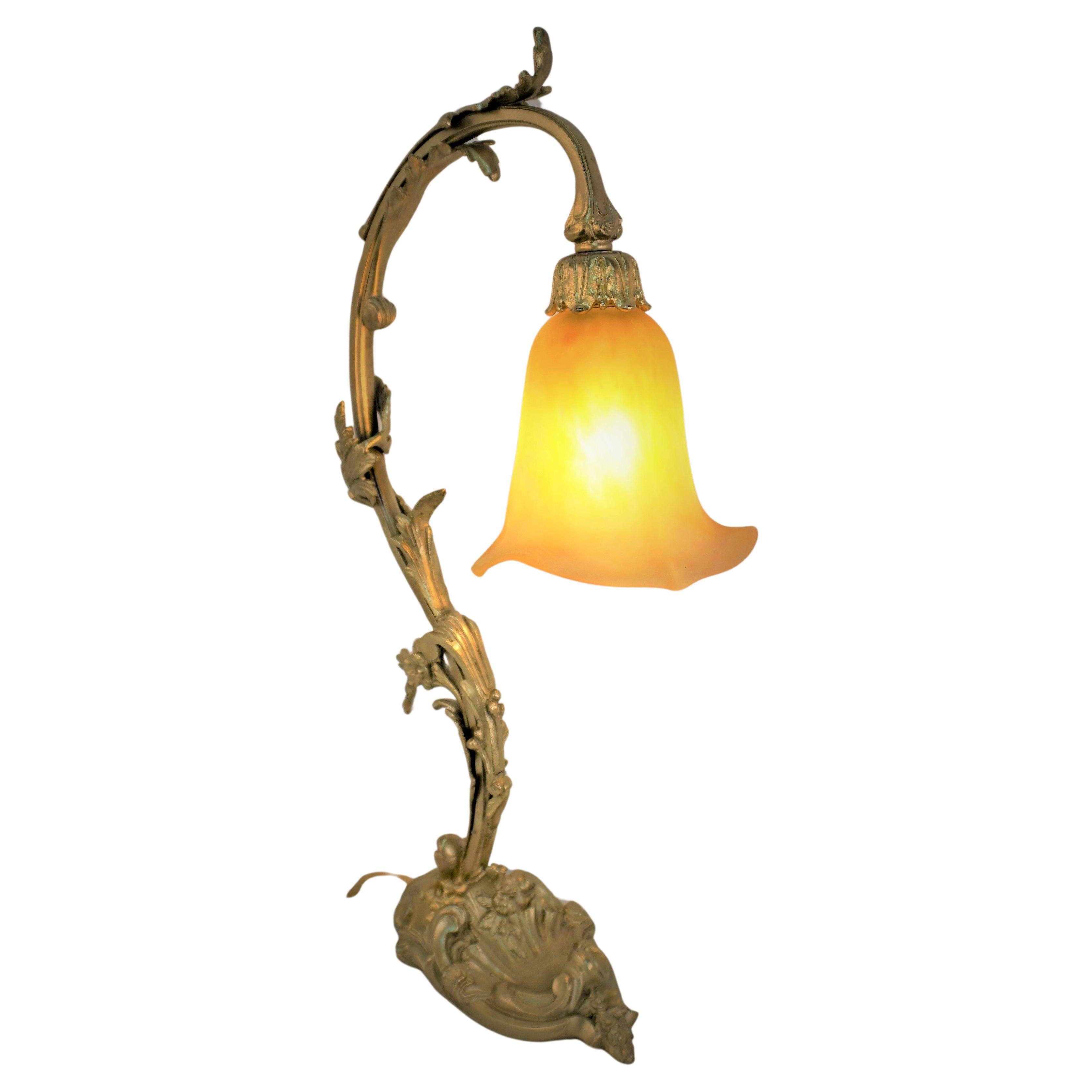 Daum Nancy Glass Art Nouveau Bronze Table Lamp For Sale