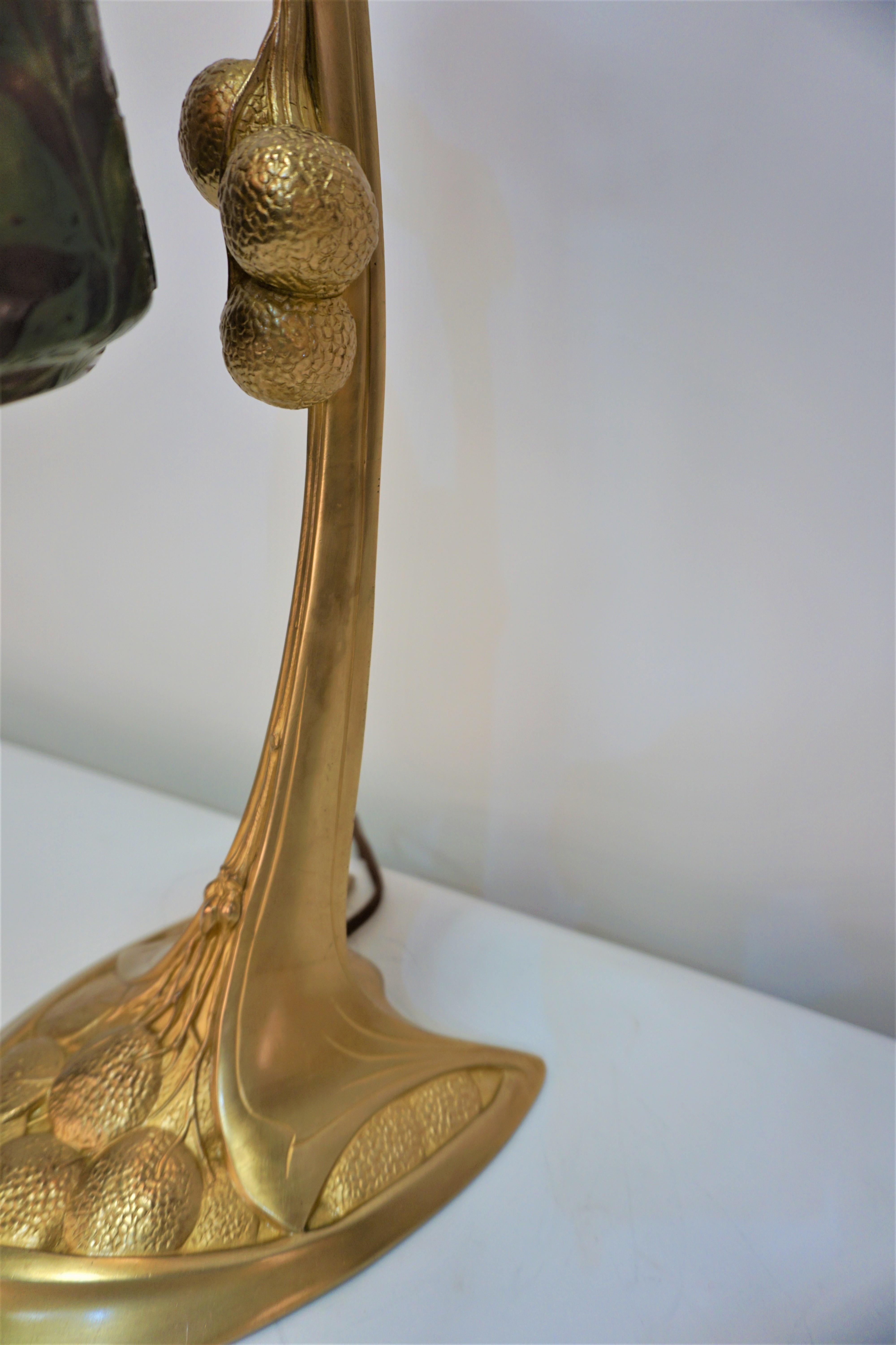 French Daum Nancy Glass Dore Bronze Art Nouveau Table Lamp