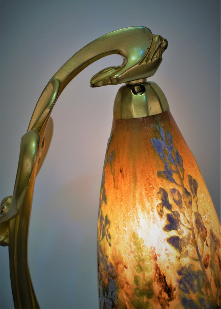 Daum Nancy Glass Dore Bronze Art Nouveau Table Lamp For Sale 1