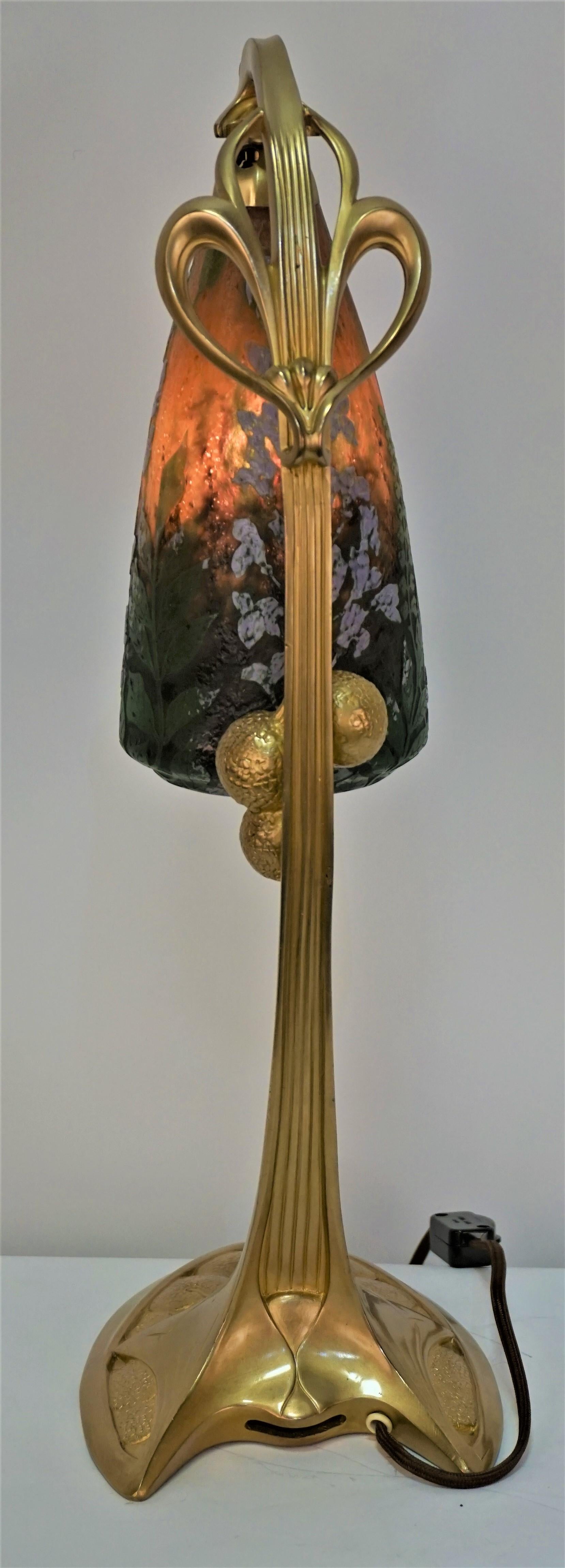 Daum Nancy Glass Dore Bronze Art Nouveau Table Lamp 1