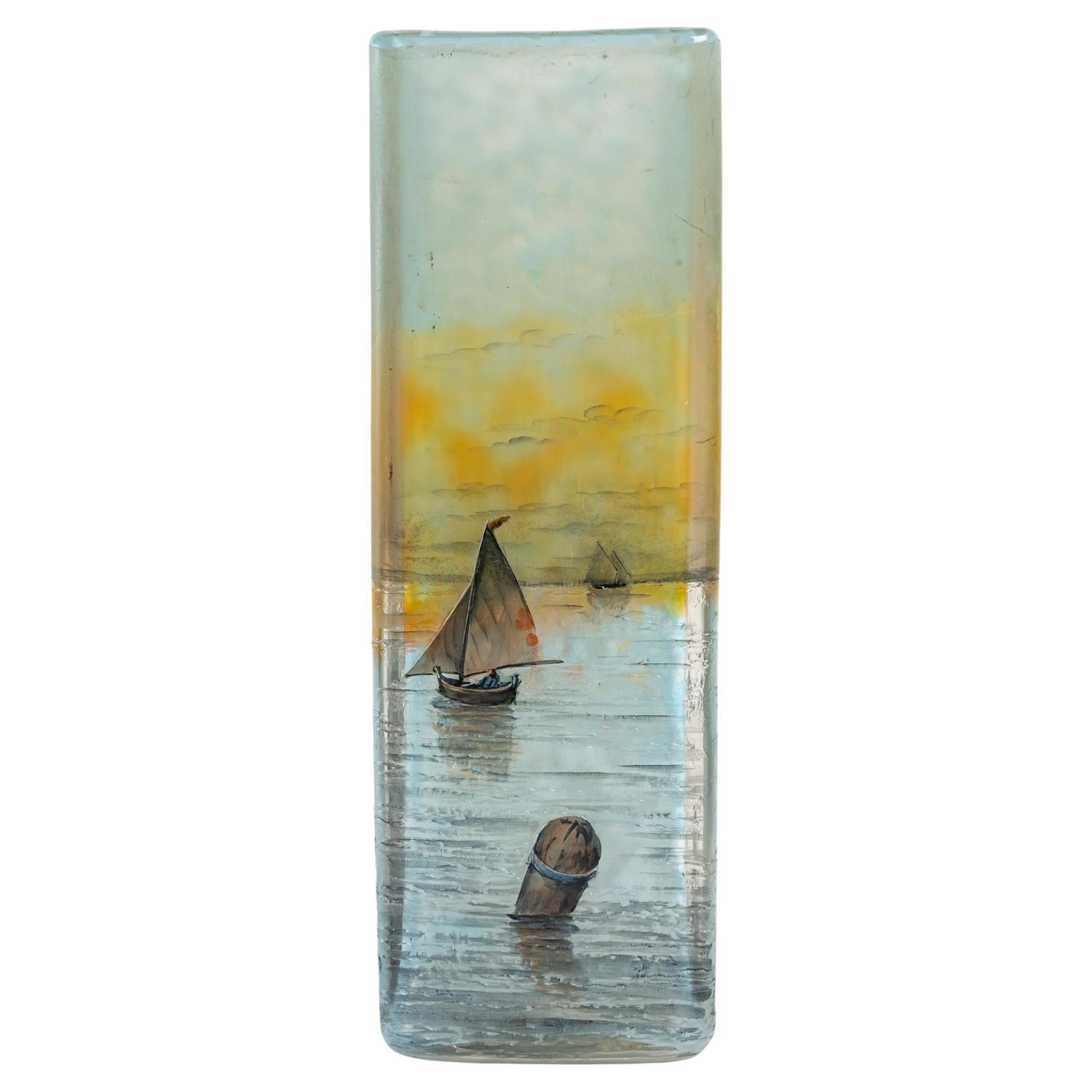 Daum Nancy glass paste, vase, 1900
Daum Nancy glass paste, vase with sailboats, boat and sea decorations, 1900
Measures: H: 19.5 cm, W: 8.5 cm, D: 6.5 cm.
  