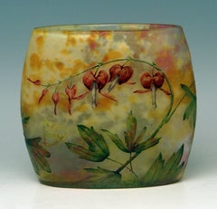 Daum Nancy, Kissenvase aus Glas, Jugendstil, Bleeding-Hearts, Frankreich, Lorraine 1905