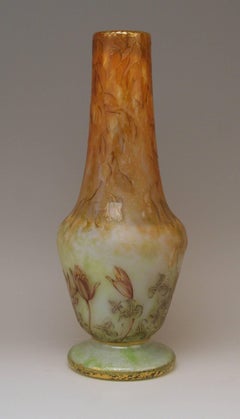 Daum Nancy Glass Shoulder Vase Art Nouveau Autumn Crocusses France Lorraine 1895