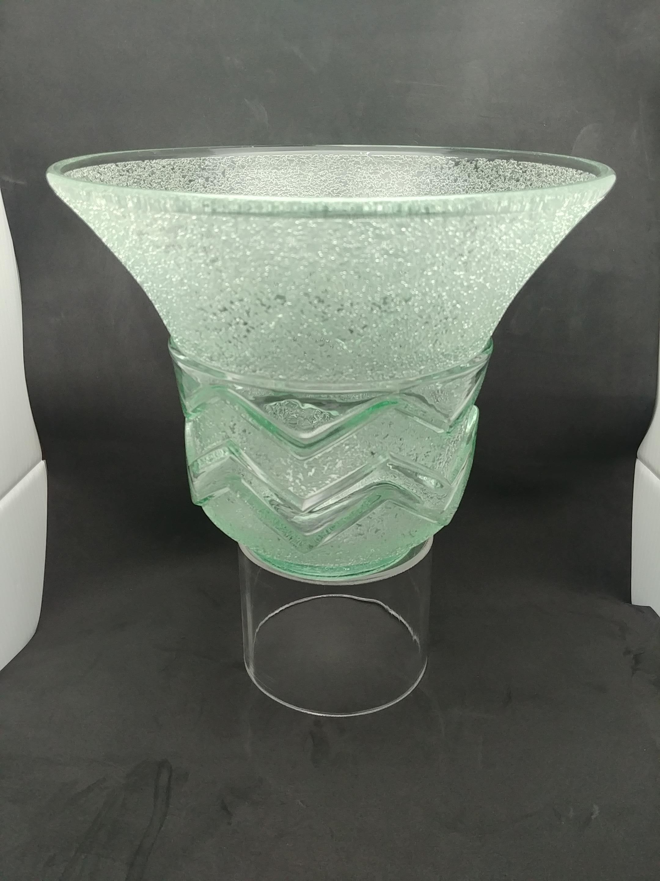 French Daum Nancy Glass Vase Signed with Cross De Lorraine, Art Deco Etched Acid
