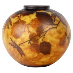 Vintage Daum Nancy - Important Hazelnut Ball Vase, Art Nouveau Glass