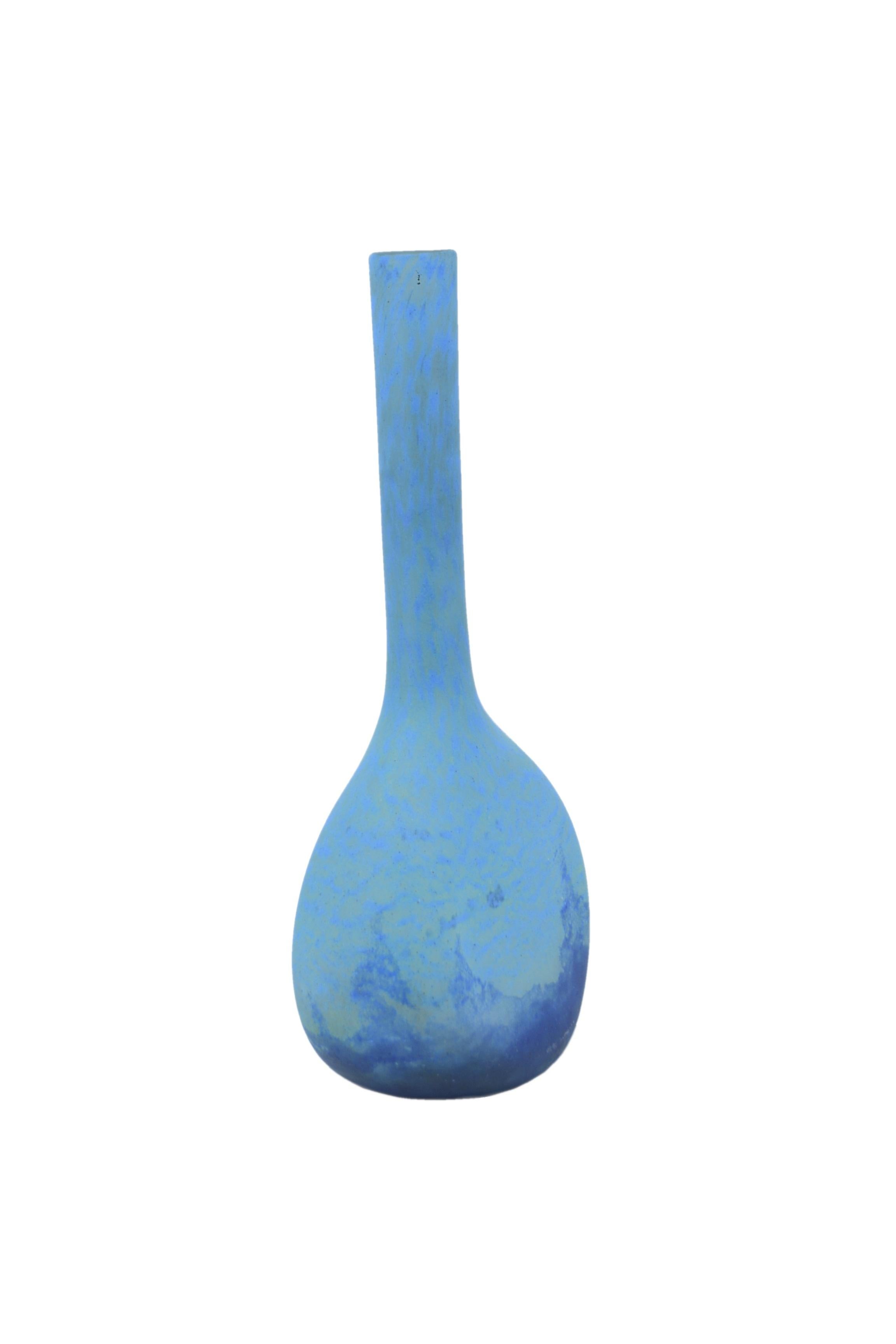 Art Nouveau Daum Nancy, Large Blue Vase with Long Neck For Sale
