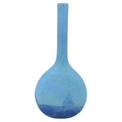 Große blaue Vase von Daum Nancy mit langem Hals