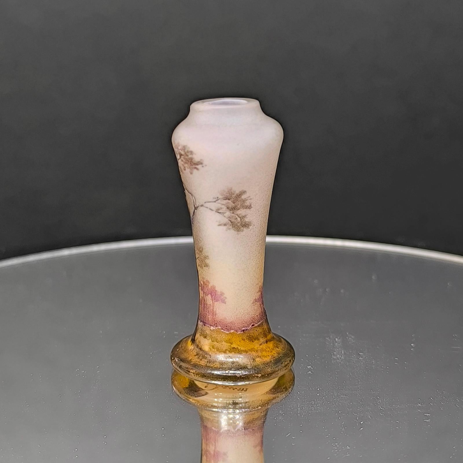 Daum Nancy, Miniature Birch Scenic, Enamel and Cameo Glass Vase, France 1900s In Good Condition For Sale In Bochum, NRW